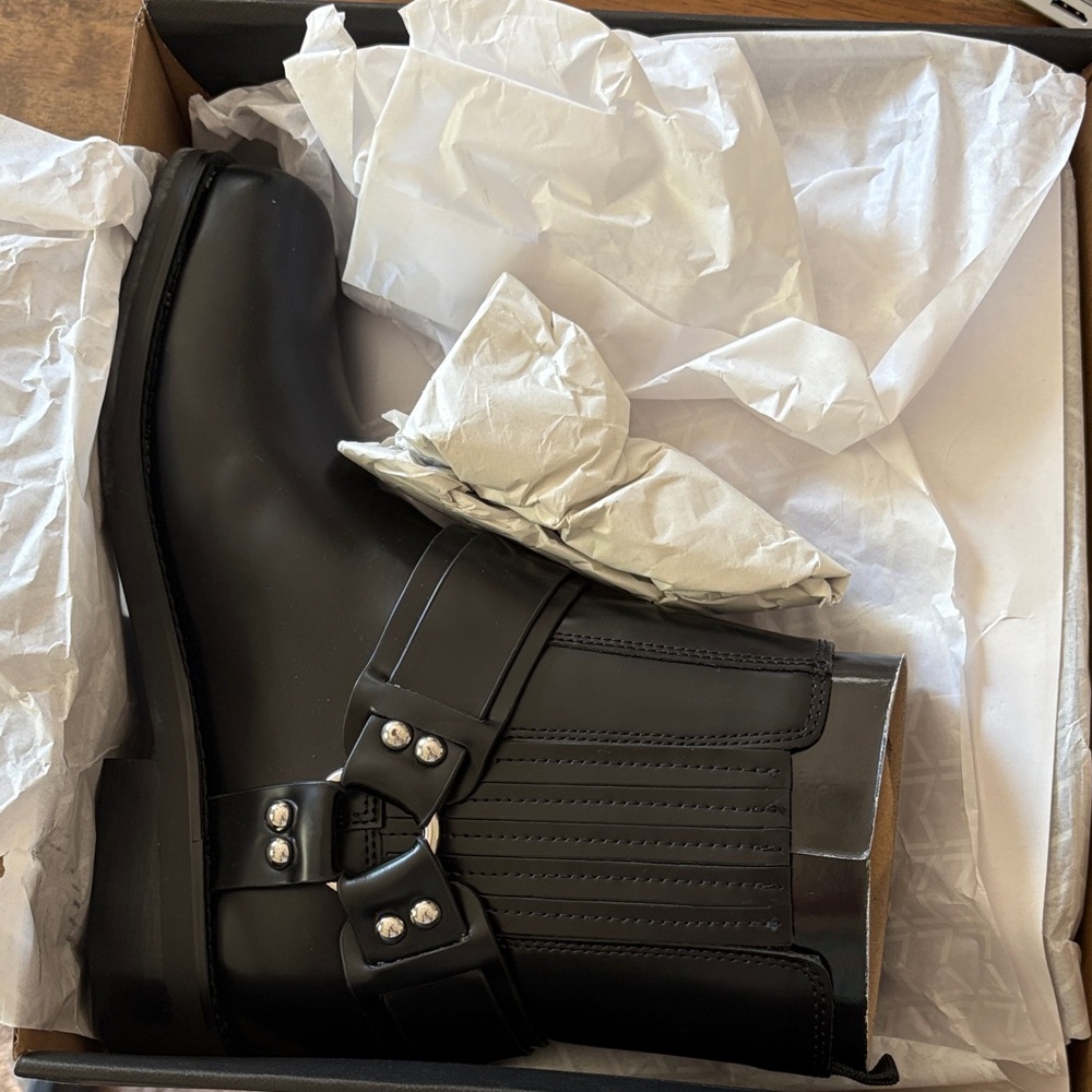 Black Leather Boots with Studded Straps